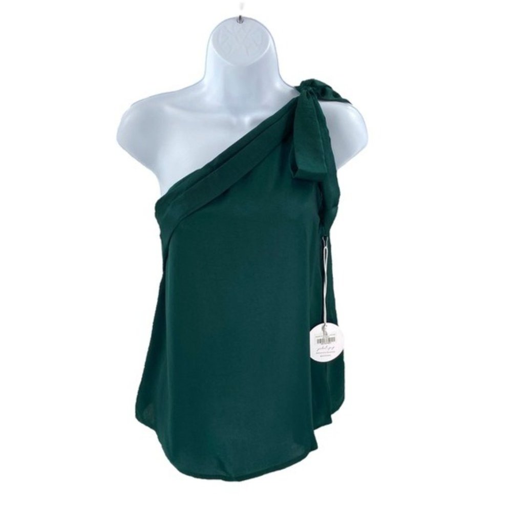 Petal & Pup | NEW Maryanne One Shoulder Satin Top in Hunter Green Size S - Picture 3 of 11